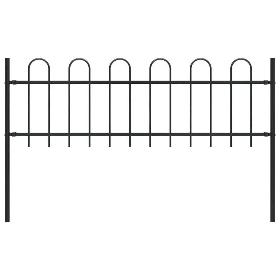 

Garden Fence with Hoop Top Steel 5.6' Black