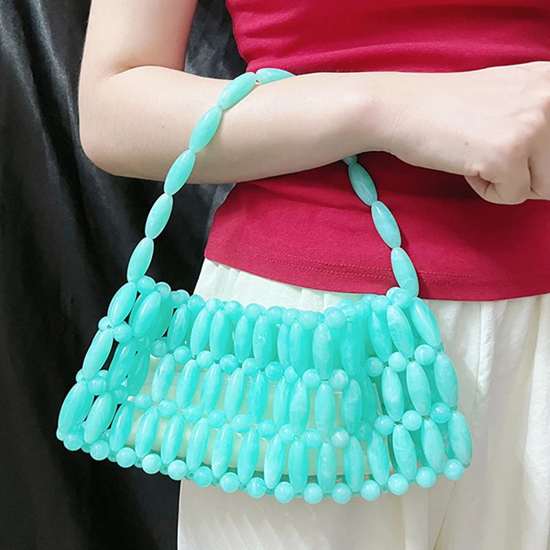 Niche Design 2025 New Handmade Bead Weaving Hollow Out Dopamine Leisure Versatile Beach Handbag