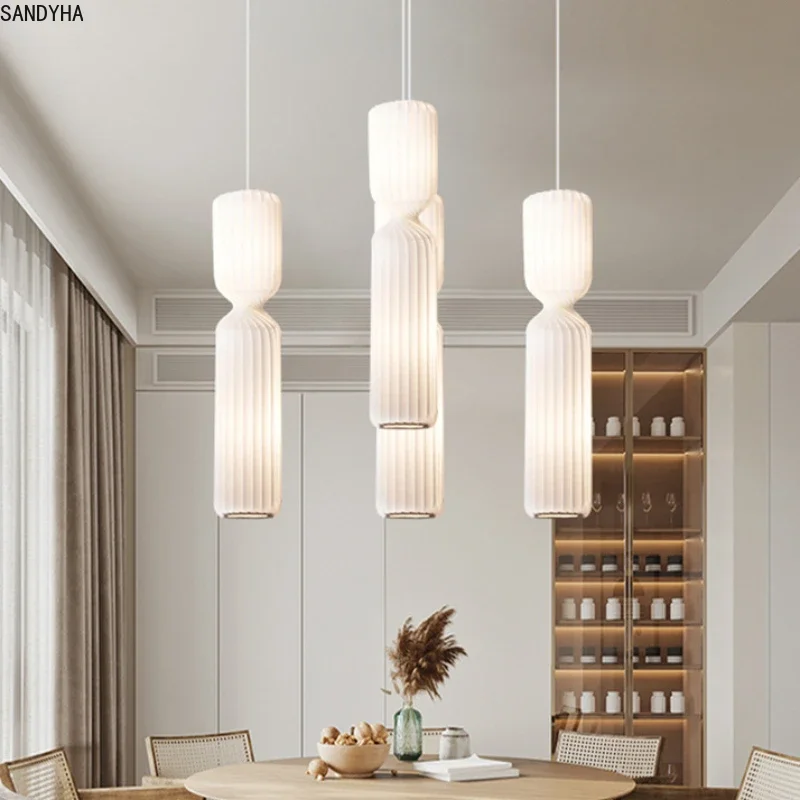 SANDYHA Modern Nordic Spiral Stripe Fabric Pendant Light Chandelier Accent Home Decor Living Room Dining Room Restaurant