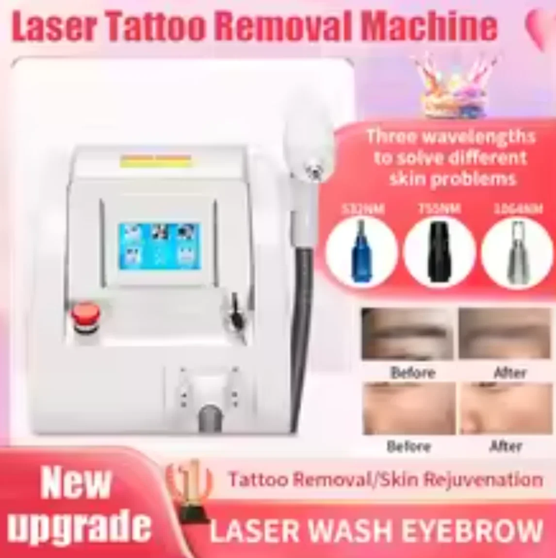 

Multi-Wavelength Picosecond Laser System for Tattoo Removal Eyebrow Treatment And Hair Removal 532nm 755nm 1064nm Q-Switched Tec