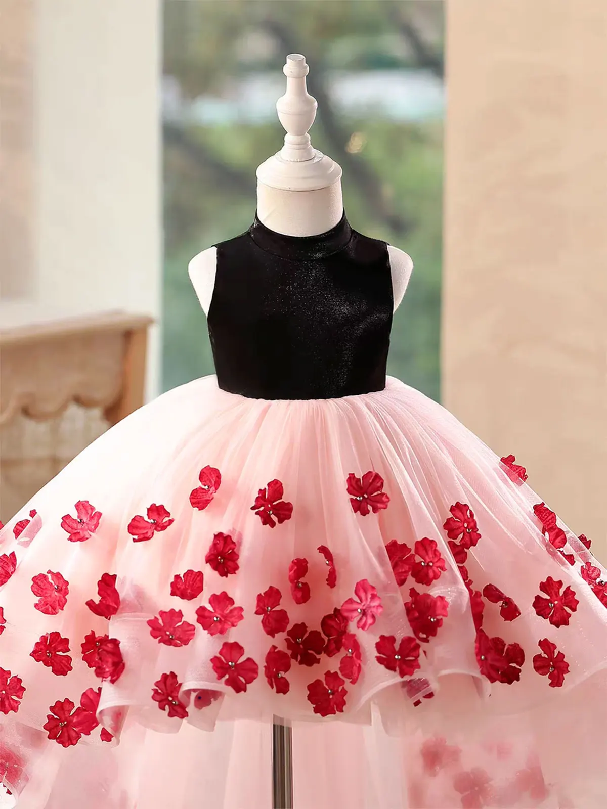 Dreamy Vow D217 Elegante abito da ragazza di fiori Hi-Low Fiori 3D Principessa Abito formale per bambini per matrimonio Compleanno Festival Festa Spettacolo