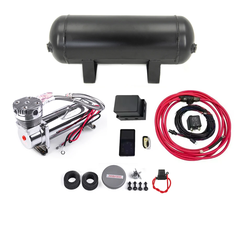 

Universal Air Management Kit Economy Edition Three-Segment Memory Air Ride Suspension Kit W/1x3Gallon Air Tank&1xCompressor Pump