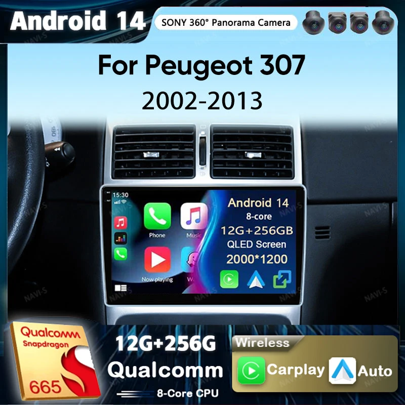 Android 14 Wireless CarPlay Android Auto For Peugeot 307 307CC 307SW 2002-2013 Car Radio Car Intelligent Systems No 2 din DVD BT