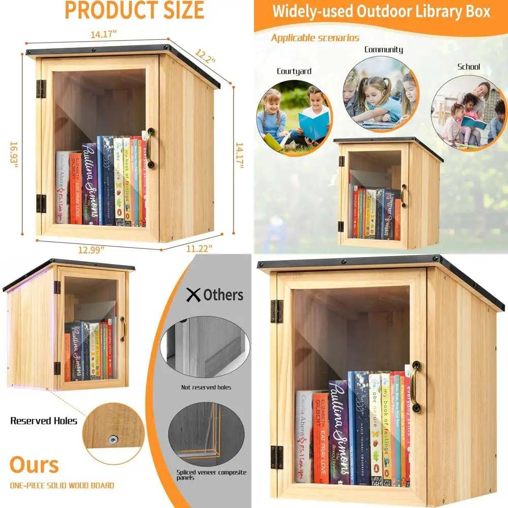 

Weather-Resistant Outdoor Wooden Book Box for Community, School, and DIY Book Sharing