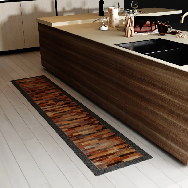 Europe Carpet Brown Long Runner Rug Living Room Real Cowhide Kitchen Bedside Mat Customize Entrance Door Mat Hallway Home Rugs