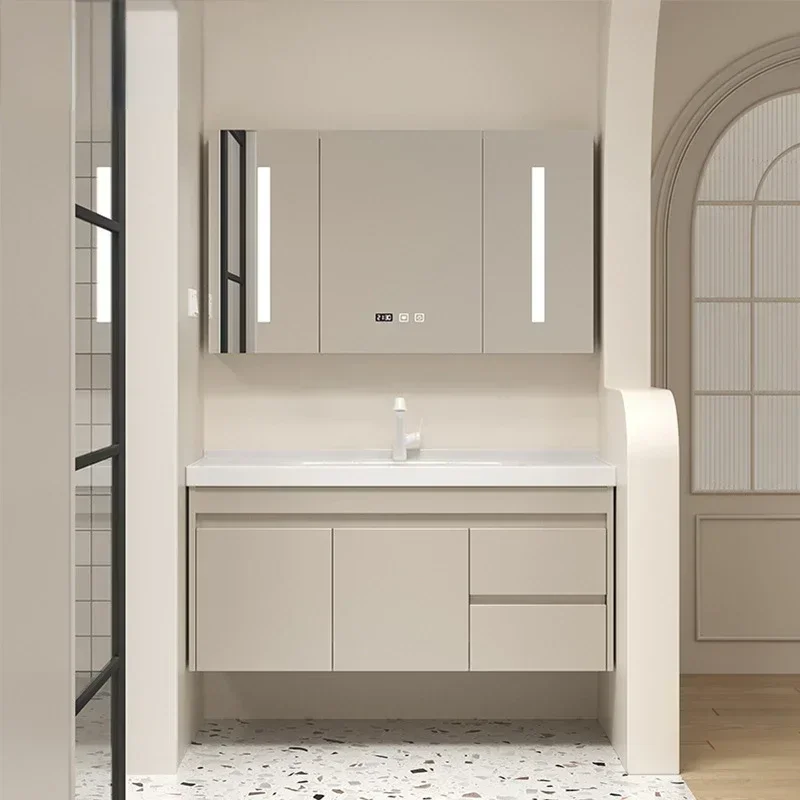 Light Luxury Mirror Bathroom Cabinet CabinetIntegrated Smart Modern Bathroom Sink Washbasin Vanity Cabinet Bathroom Furniture