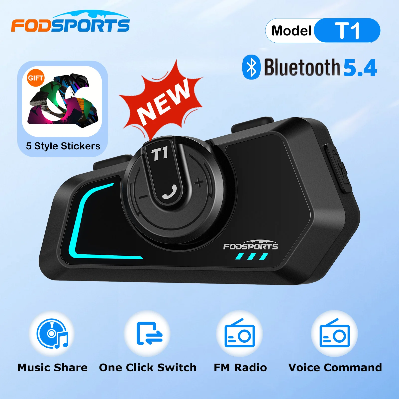 НОВАЯ гарнитура для шлема Fodsports T1 BT5.4, мотоциклетный домофон, отбеливающие колонки, мотодомофон, 1000 м, музыкальное разрешение, FM-радио НОВАЯ гарнитура для шлема Fodsports T1 BT5.4, мотоциклетный домофон, отбеливающие колонки, мотодомофон, 1000 м, музыкальное разрешение, FM-радио