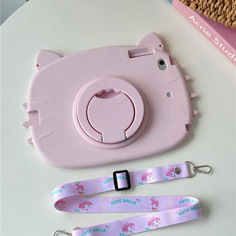 حافظة دوارة على شكل قطة لهاتف سامسونج جالاكسي تاب A8 A9 A9Plus Coque اللوحي لهاتف جالاكسي تاب P610 T220 T290 T500 T510 غطاء سيليكون للأطفال