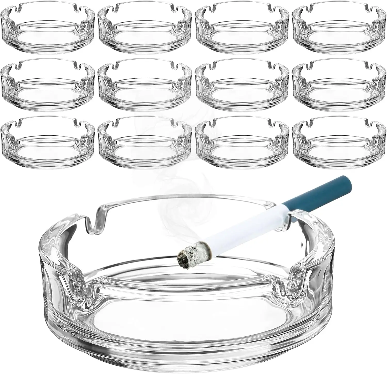 

Clear Glass Ashtrays Bulk for Cigarettes and Cigars, Large Round Home Office Decor Indoor Outdoor Use, 4.21 x 1.3 Inches