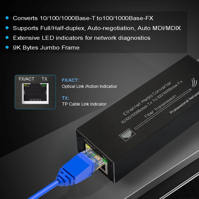 A69F-Mini Gigabit Fiber Media Converter 1000Mbps Ethernet With 1310Nm Single Mode 20Km SFP Module And Type-C Input