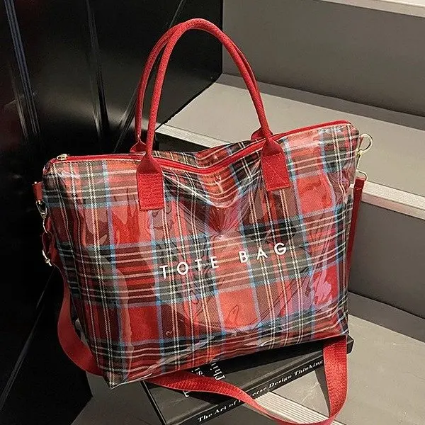 

Новая вместительная сумка-тоут в клетку 2026 года, дизайнерская регулируемая сумка через плечо, стильная женская сумка для повседневного использования