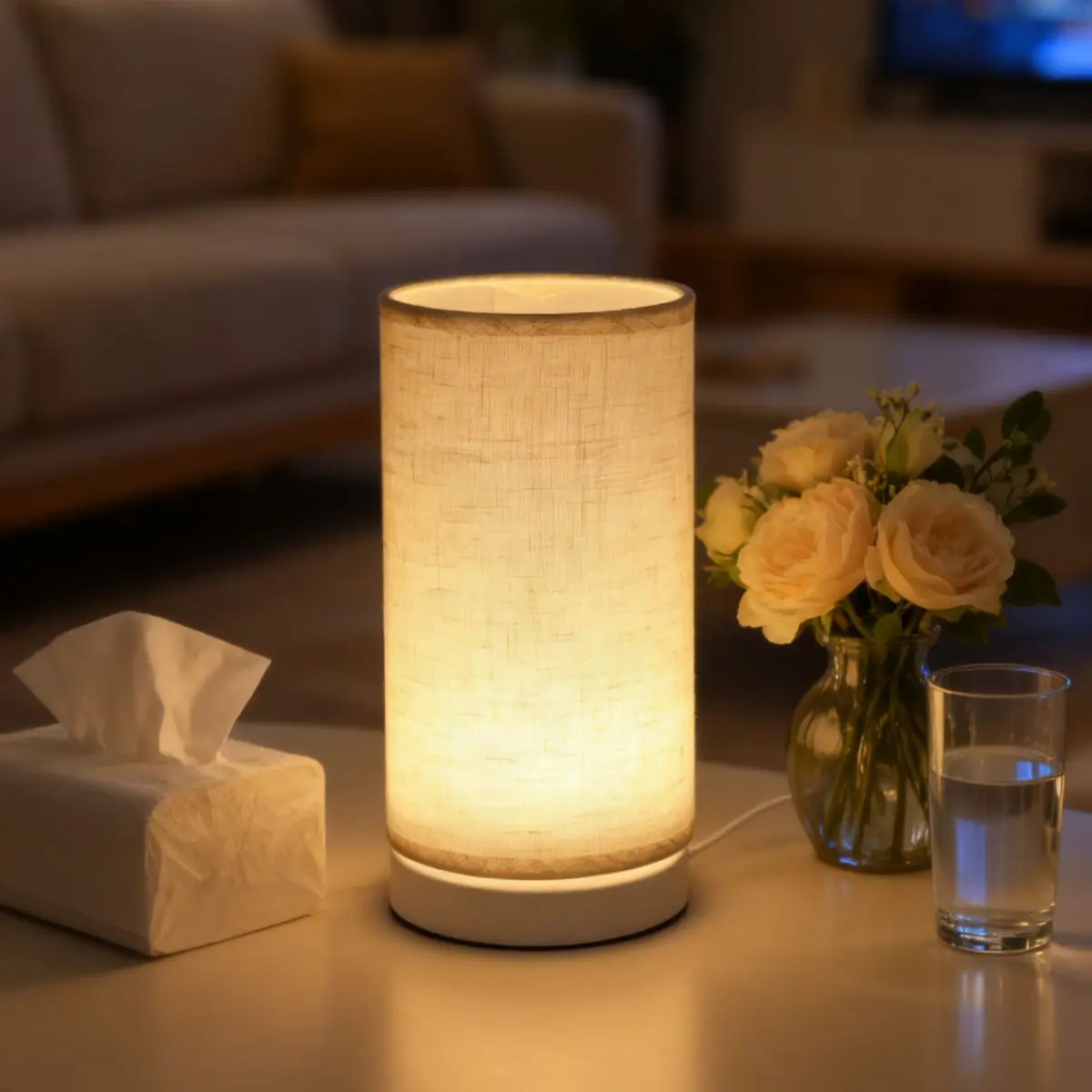 1pc Modern Minimalist Round Fabric Table Lamp, Warm Flicker‑Free Light, Compact and Elegant, Decoration for Bedroom image 6