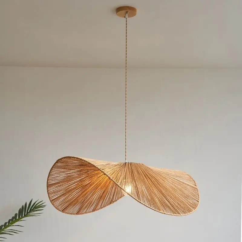 Rattan Pendant Light Fixture Vintage Farmhouse Art E27 Hand Woven Hemp Rope Hanging lamp Retro Wicker Basket Pendant Lamp decor