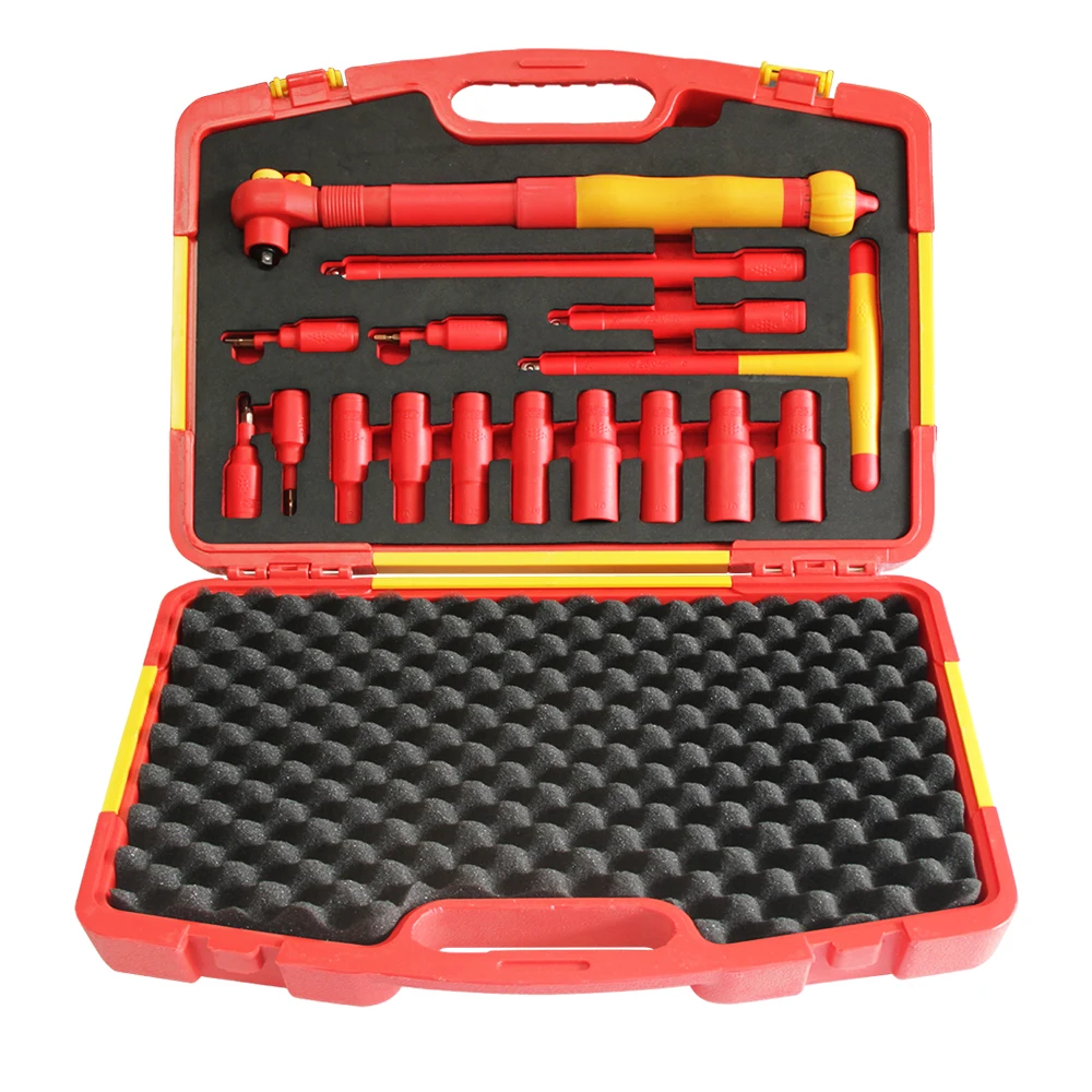 

16pcs Insulated Tool VDE Torque Wrench 1000V 3/8 Extension Rod Socket T-wrench Suit
