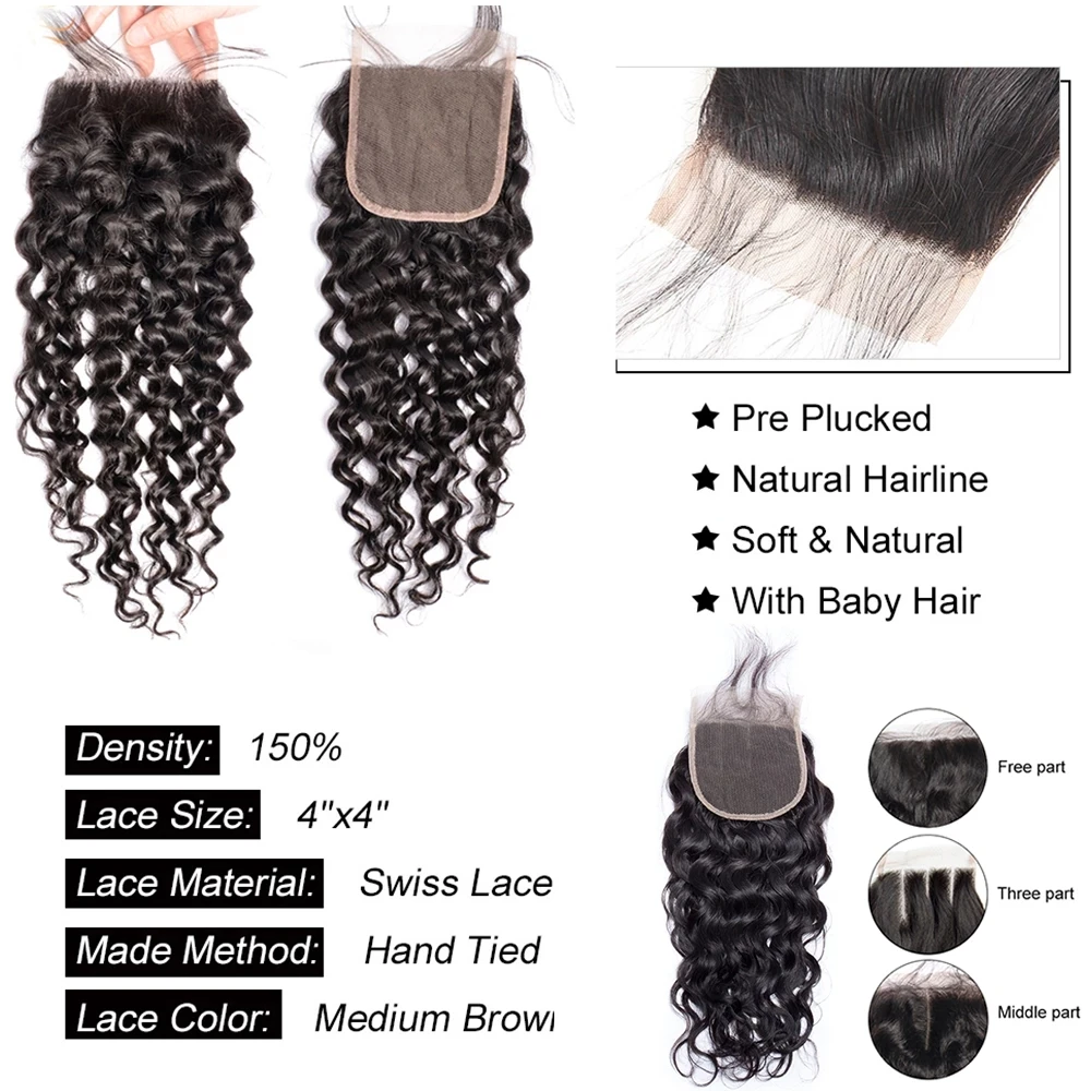 BEWATT VA-Tissage en lot brésilien naturel ondulé avec closure, cheveux bouclés, en vison