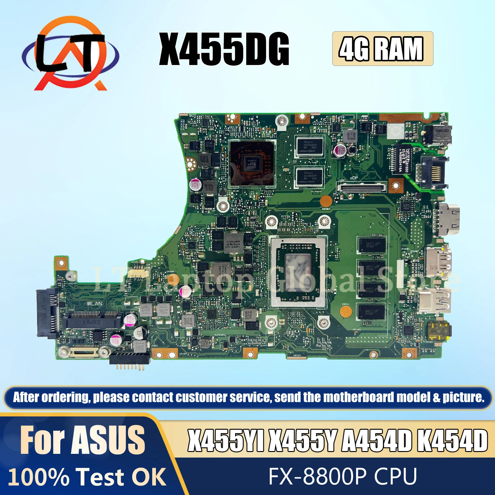 X455DG Mainboard For Asus X455YI X455Y A454D K454D Laptop Motherboard With FX-8800P CPU 4GB RAM DIS