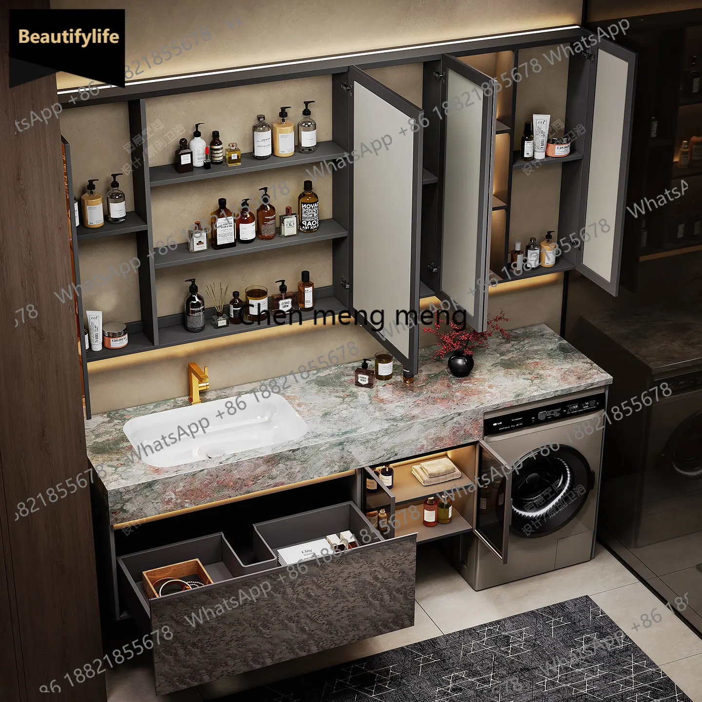 C139 Washing machine cabinet, bathroom cabinet, combination rock slab seamless ceramic integrated basin, bathroom washstand