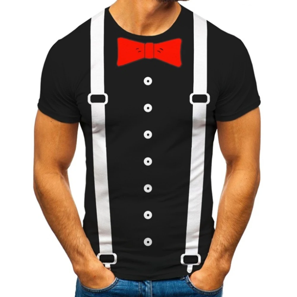 Bow Tie T-shirt Tuxedo Retro Tie Suit 3D Print T Shirts Funny Fake Suit Tops Men Oversized Short Sleeve Harajuku Streetwear Tees