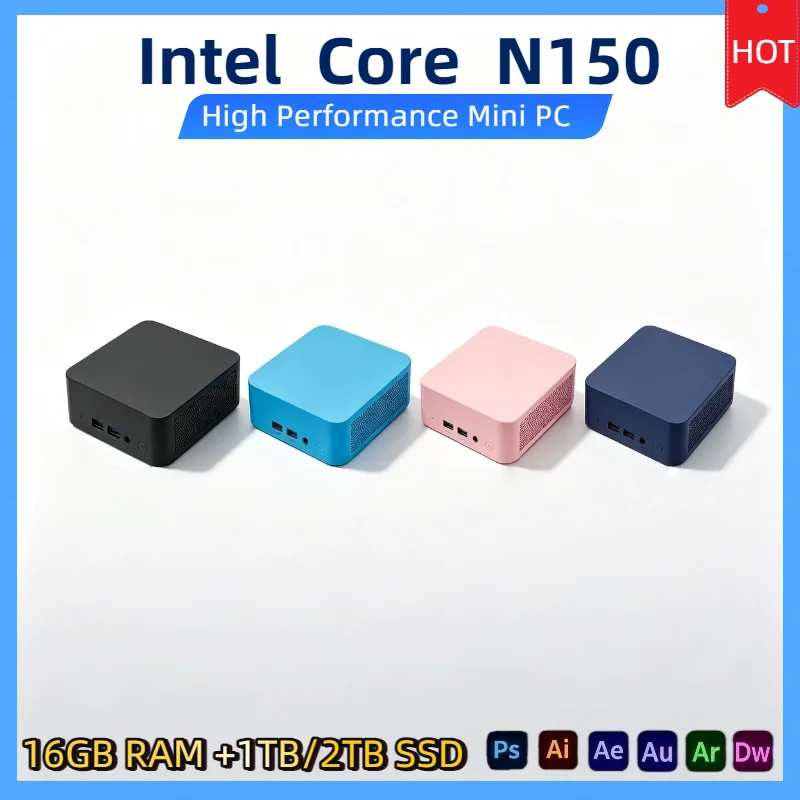 Intel Core N150 Mini PC 16GB RAM 1TB 2TB SSD M.2 WiFi 6 BT5.2 Low Power NVMe Desktop Computer Pro Unit Dual HDMI Ports