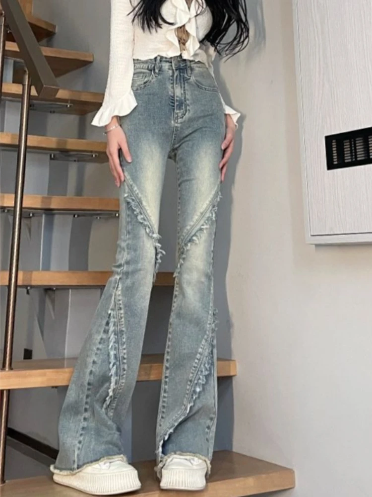 

Jeans Women High Street Autumn Fashion New Korean Style Denim Retro Full Length Leisure Tassel Chic Design All-match Popular Ins