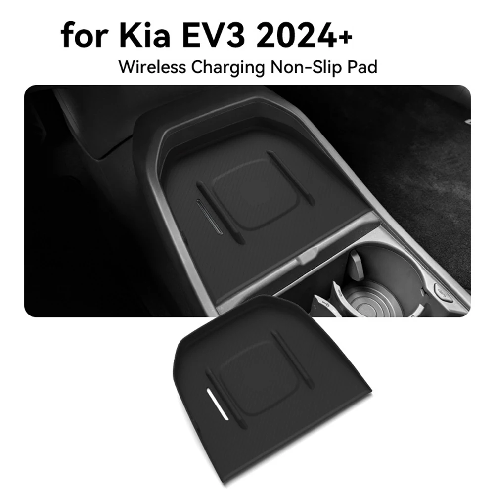 Para Kia EV3 2024 e Modelos Posteriores: Suporte de Celular Antiderrapante de Silicone com Carregamento Sem Fio para Console Central