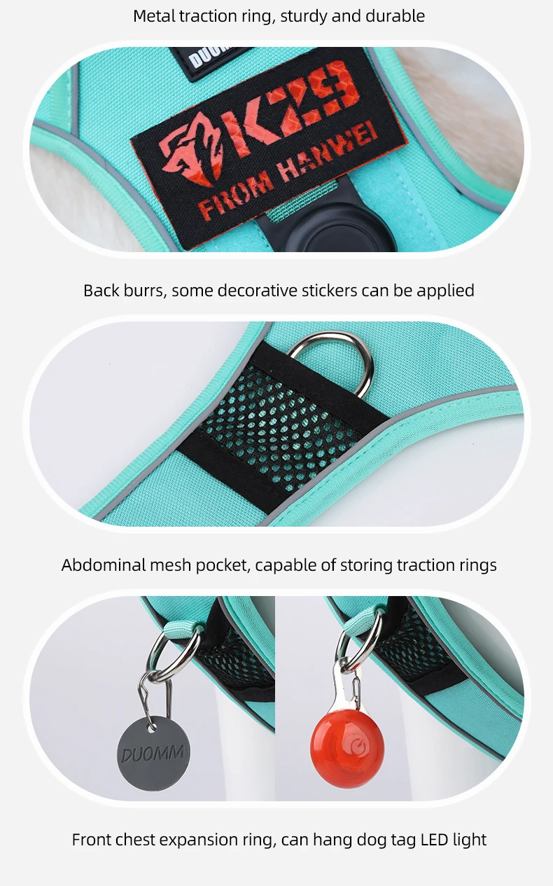 Kein ziehendes Hundegeschirr mit AirTag-Halter, Griff und vorderem Clip – verstellbare, reflektierende, weich gepolsterte Hundegeschirrweste zum Spazierengehen, Tra – Detail 11