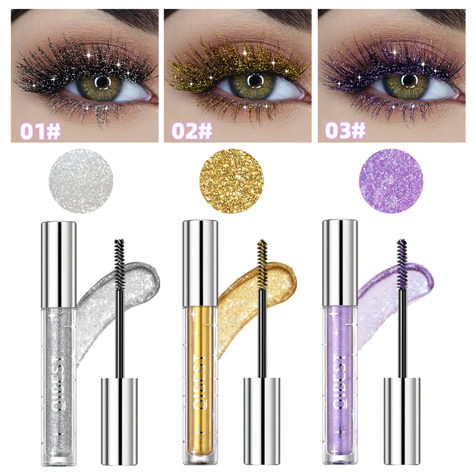 

Glitter Mascara Waterproof Curling Thick Shiny Eyelash Quick Dry Long Lasting Fashional Sexy Diamond Gold Silver Mascara Makeup