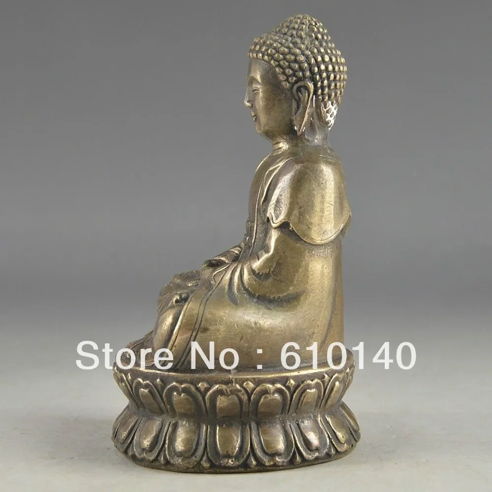 Hand Hammered Bless Collectable Chinese Brass Old Amulet Buddha Statue