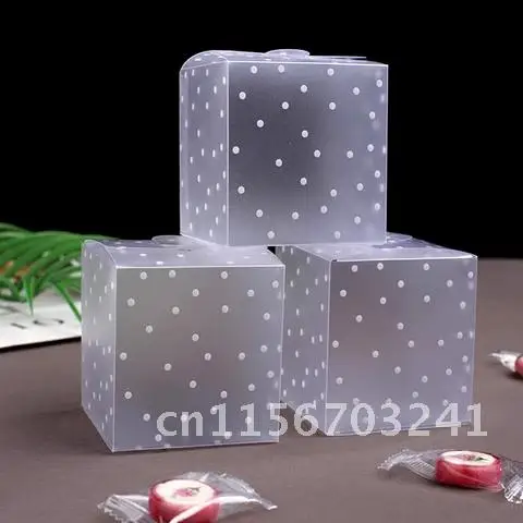 50pcs Square PVC Transparent Frosted Dot Candy Box Gift Bags Baby Shower Birthday Party Wedding Decoration Cake Packaging Boxes