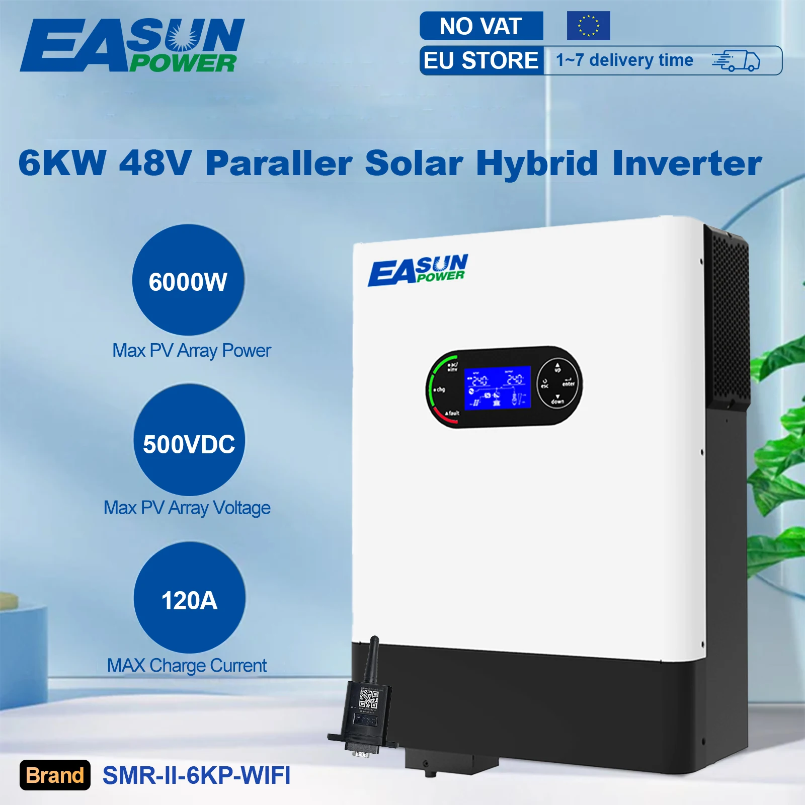 EASUN 6.2KW 4.2KW MPPT Hybrid Solar Inverter 48V PV Power 6500W Off Grid Built-in Solar Charger Controller 120A Pure Sine Wave