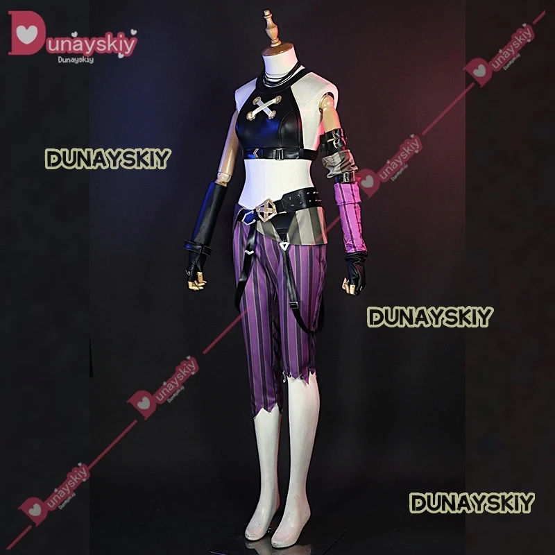 Jinx Cosplay LOL Costume Anime LOL Arcane Jinx Cosplay Uniforme Abiti 130 centimetri Parrucca di Carnevale di Halloween Vestito Costume di Alta Qualità