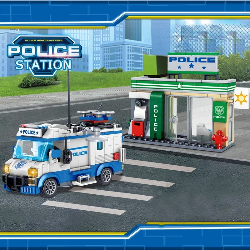 Street View City Police Station Building Blocks Creative Expert SWAT Police Aircraft Bricks Model Toys For Kid Birthday Gift MOC