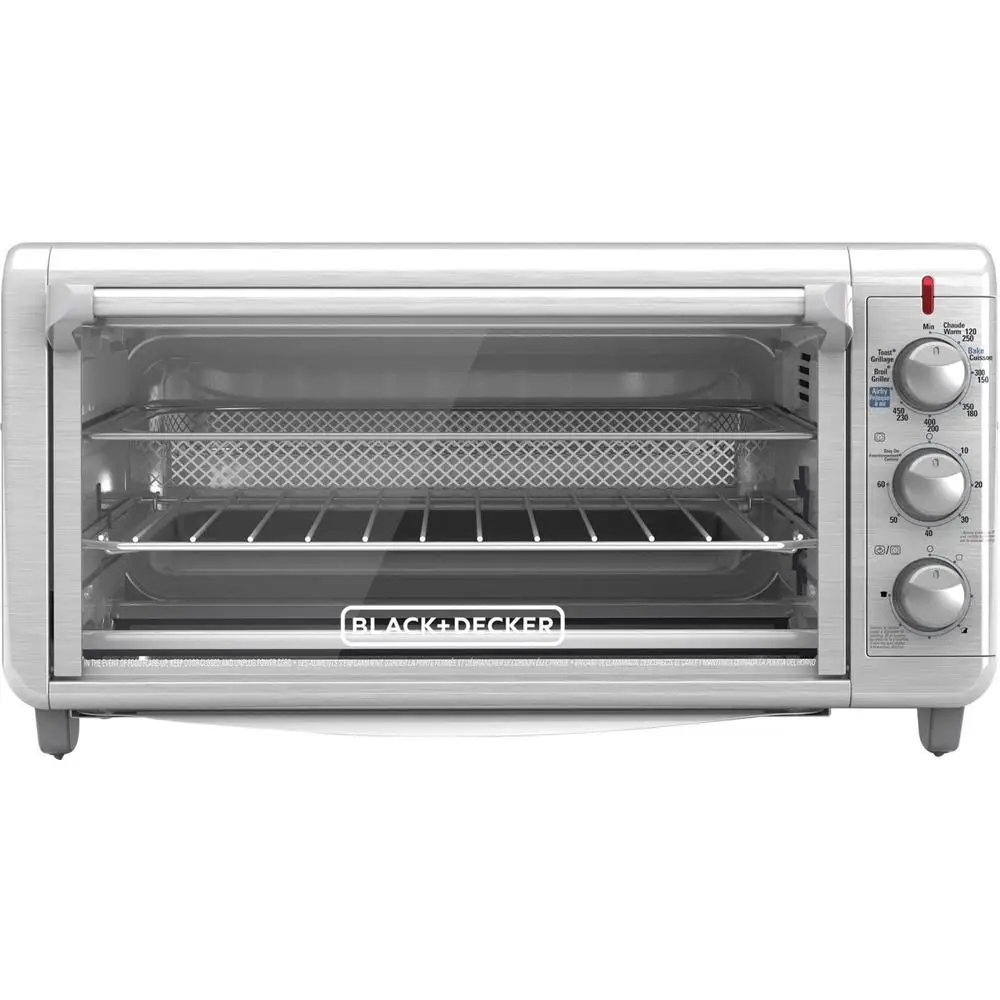 Crisp N Bake Air Fry Toaster Oven 8 Slices 5 Cooking Functions 60 Minute Timer Stainless Steel Extra Large Capacity Air Fry