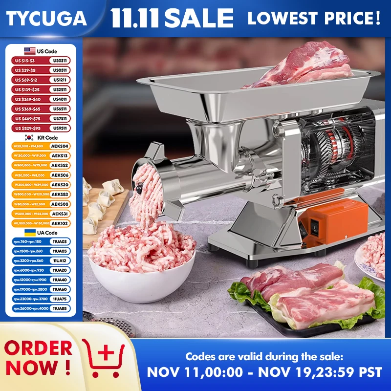 1500W Commercial Meat Grinder Meat Slicer SUS German 187RPM Copper Motor For Frozen Meat Sausage Filling Restaurant Butcher Shop