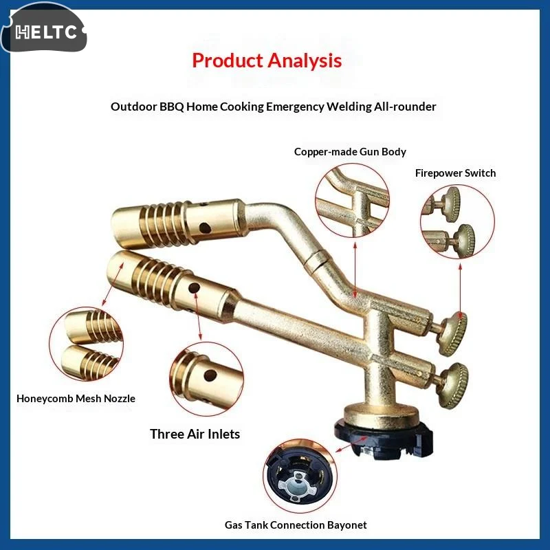 1PCS Gold Metal Dual-Head Gas Torch Adjustable Brass Welding Heating Flame Burner High Temperture Propane Butane Welding Torch