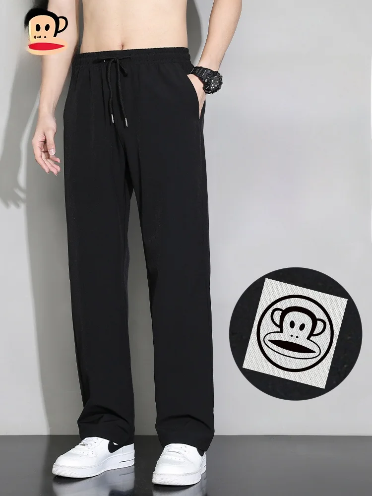 

Мужские повседневные брюки PaulFrank из ледяного шелка, летние, тонкие, с эластичной талией, свободные, струящиеся, прямого кроя, легкие спортивные брюки