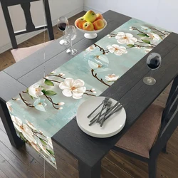 Chic Modern Watercolor Magnolia Linen Table Runner - Artistic Chic Modern Watercolor Magnolia Linen Table Runner - Artistic