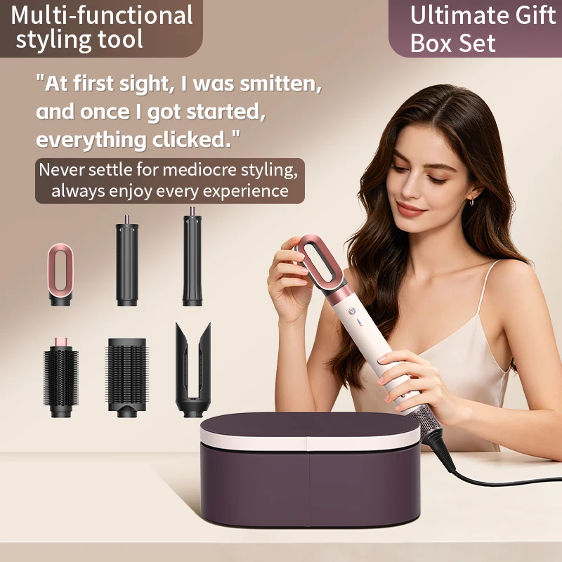 

Multi Hair Dryer Styler Auto-Curling Barrel Hot AirBrush Soft Straightening BrushNegative Ion Fast Dry NozzleGift Box blowdryer