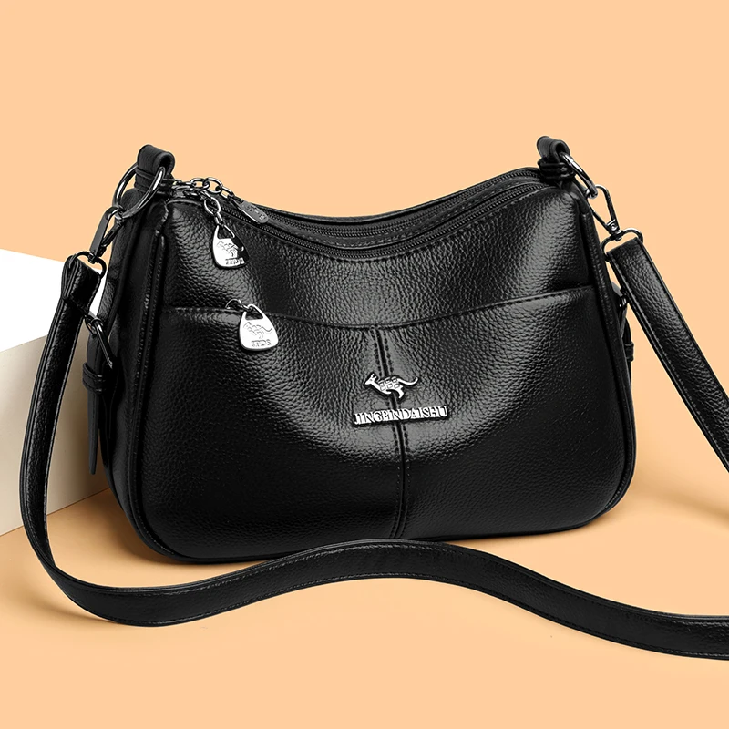 Trendy Multi-Layer Large Capacity High Quality Women's Shoulder Crossbody Bag Fashionable Urban Minimalist Pure Color PU Handbag