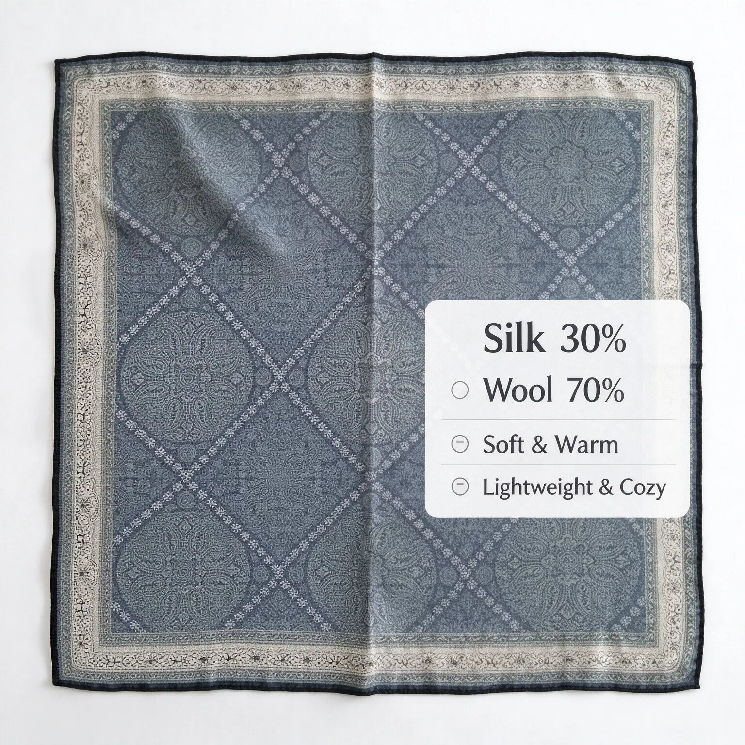 Women Vintage Blue Floral Diamond Scarf 65x65cm Square Silk Feeling Neck Scarf Retro Lattice Pattern Headscarf Hijab Wrap