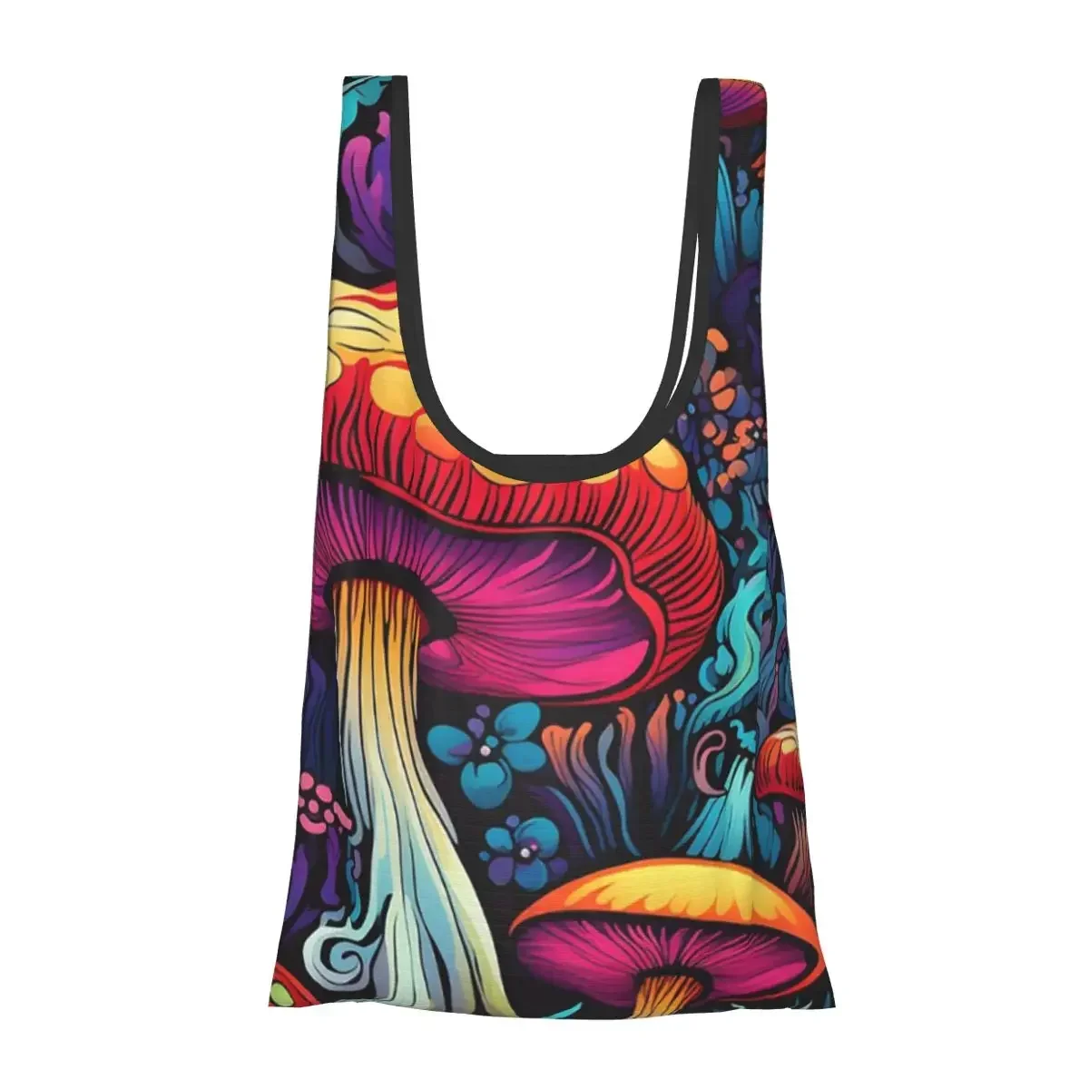Acid Trippy Weird Psychedelic Mushroom Portable Tote Shopping Bags Reusable Shopper Bag Grocery Handbag Shoulder Bag
