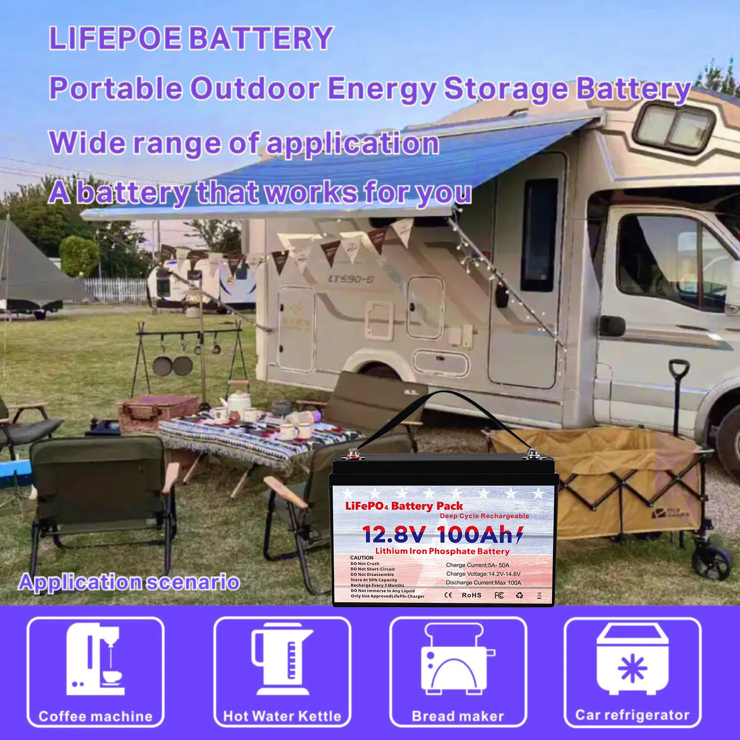 VEMDIA 12V 100Ah LiFePO4 Battery 1280WH Energy for RV Campers Golf Cart Off-Road Off-grid Solar Storage