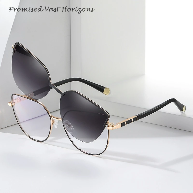 New Cat Eye Sunglass Women Clip on Versatile Magnetic Two-in-one Polarized Lens Suit Can Be Equipped with Myopia Glasses Frames
