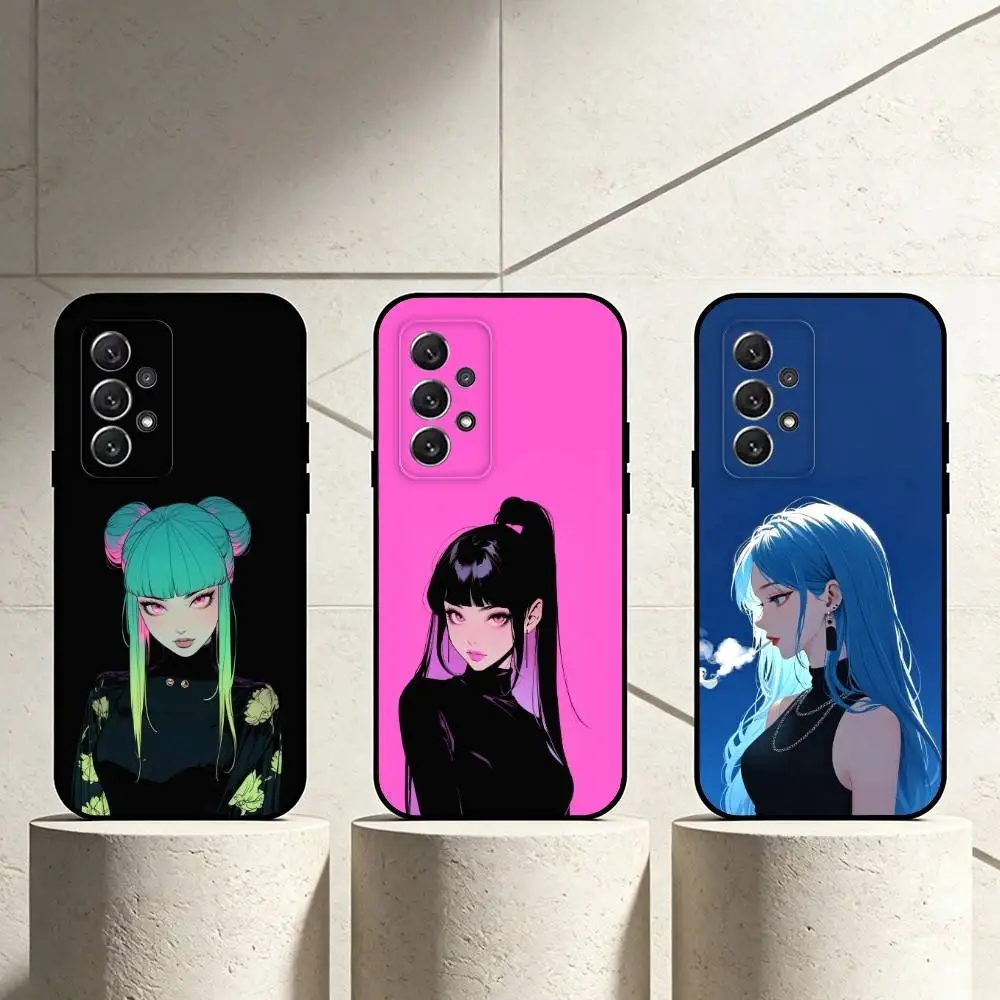 

Y2K Retro Anime Girl Shockproof and scratch-proofphone Case For Samsung S25,24,21,22,23,30,Ultra,20,Plus,Fe,Lite,Note Soft Black
