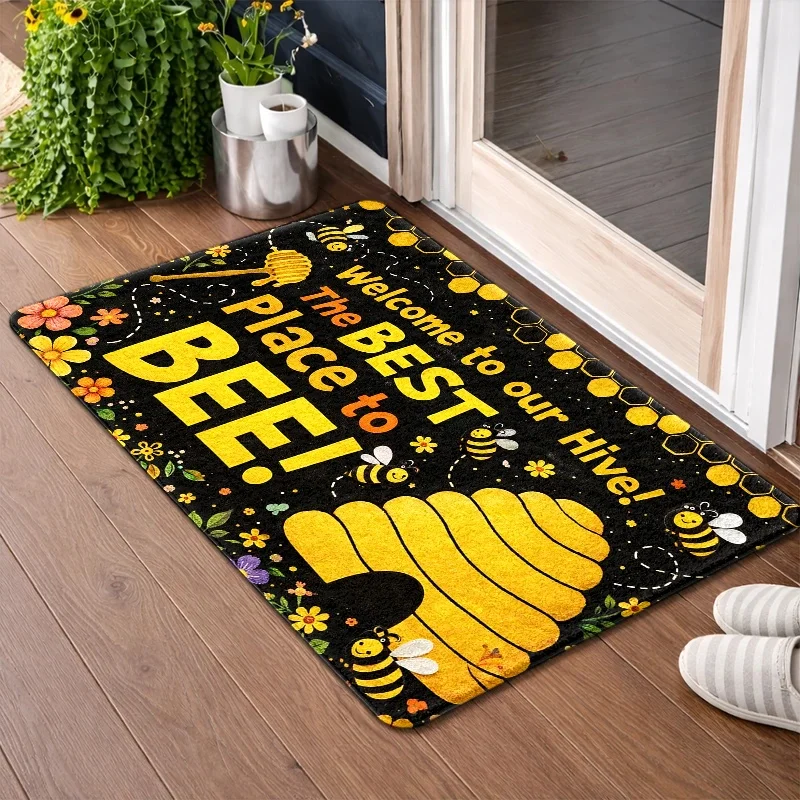 1pc, 2pcs, 3pcs Honey Bee Hive Doormat, Bath Mat, Durable Machine Washable Rugs, Ideal for Living Room, Bedroom, Office, Indoo