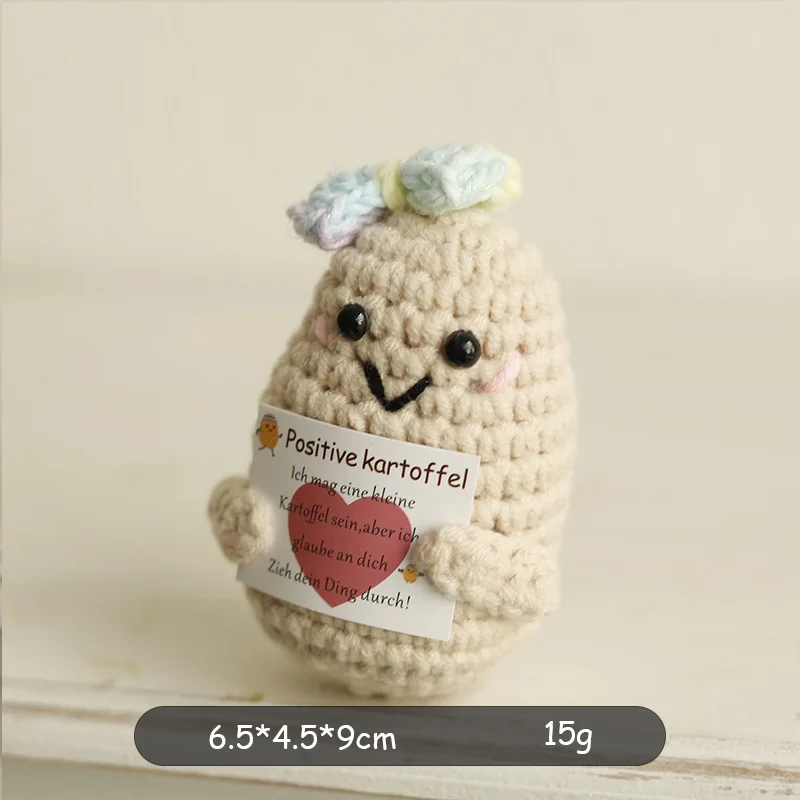 Positive Crocheted Doll with Encouraging Card Emotional Support Handmade Knitting Animal Vegetable Toy Decor Kids Birthday Gift
