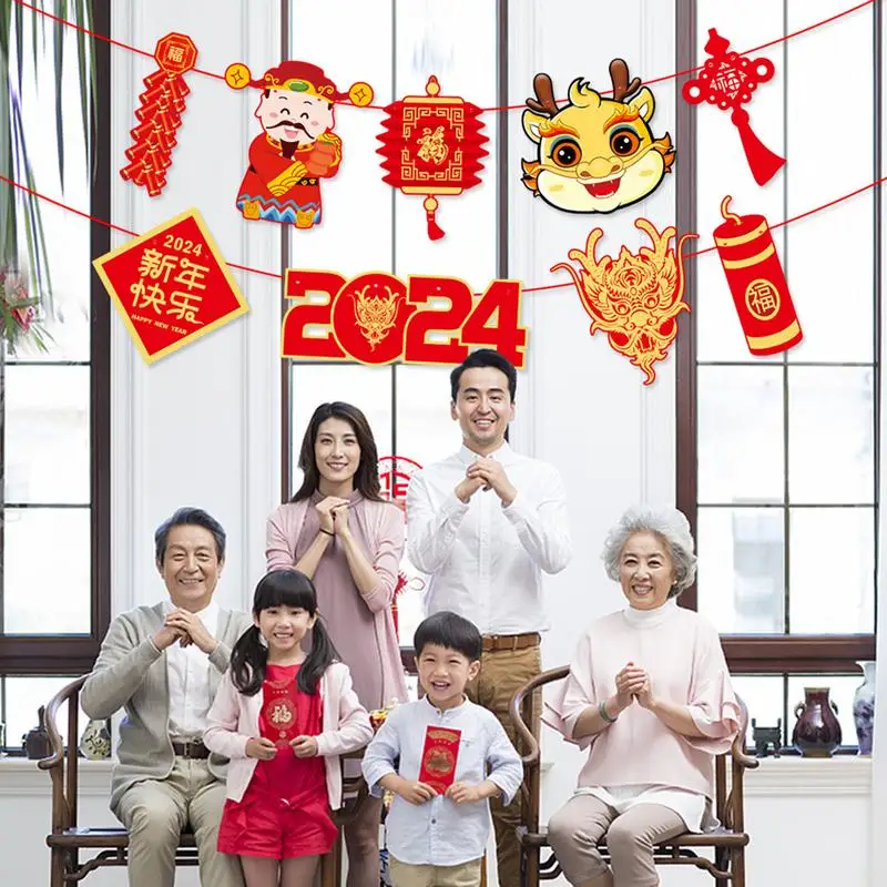 2024 New Year Banner Hopping Mall Supermarket Hanging Decoration Chinese Dragon Lucky Hangings Ornaments Decorations Accessory