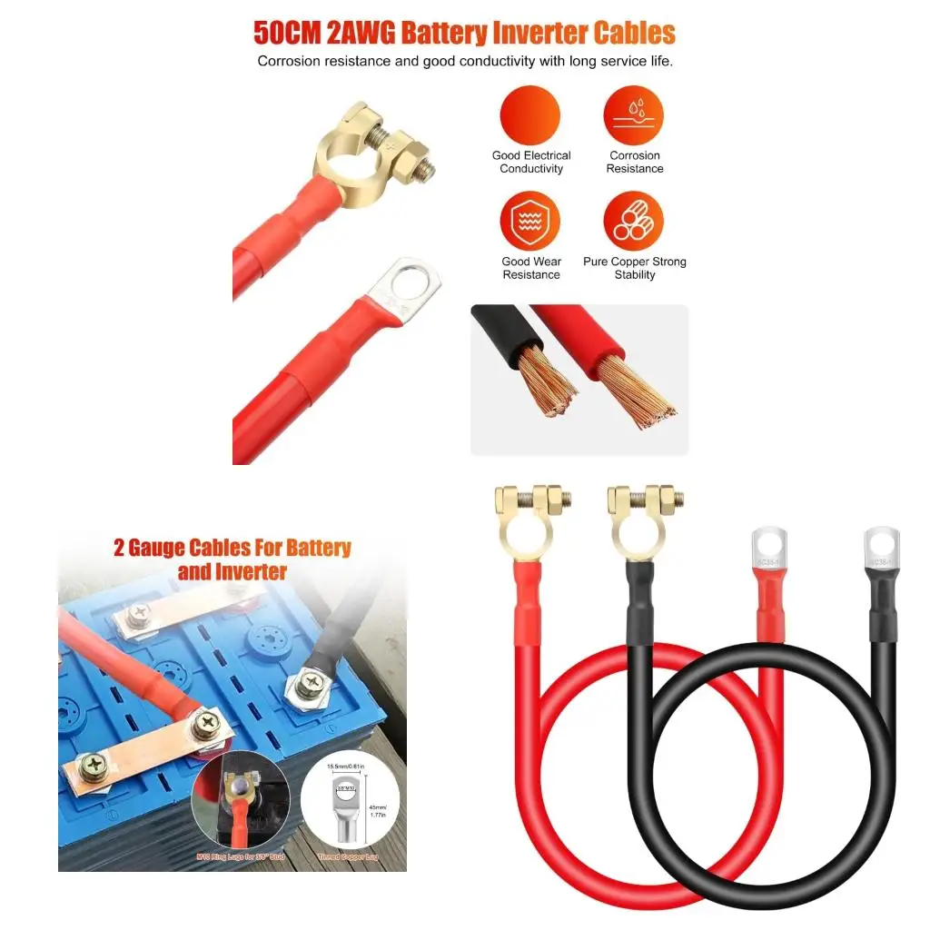 2AWG Battery Jumpers Cable 20Inch Battery Cable 3/8'' For Car And Solar Panel
