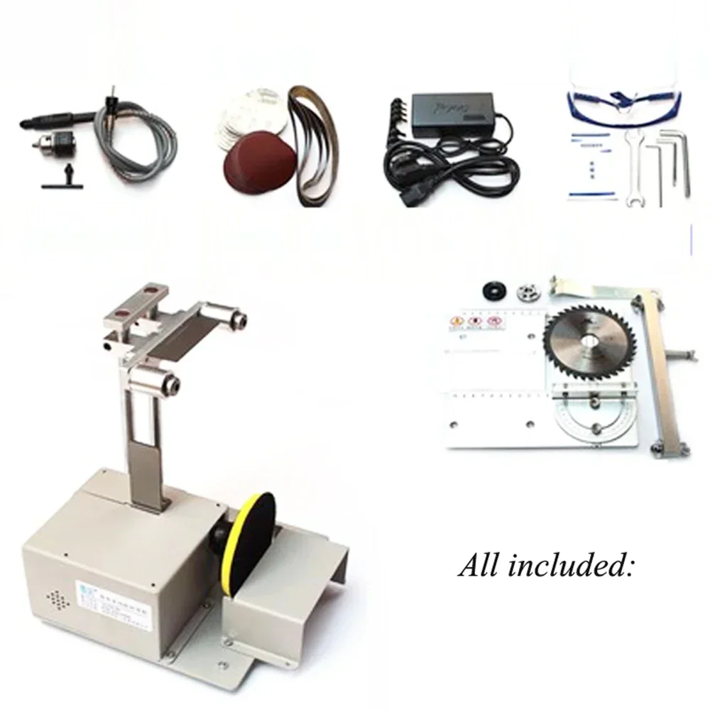 Mini Belt Sander Multi-functional 4-in-1 Polishing Cutting Machine Desktop Grinder Electric Table Saw DIY Woodworking Grinding