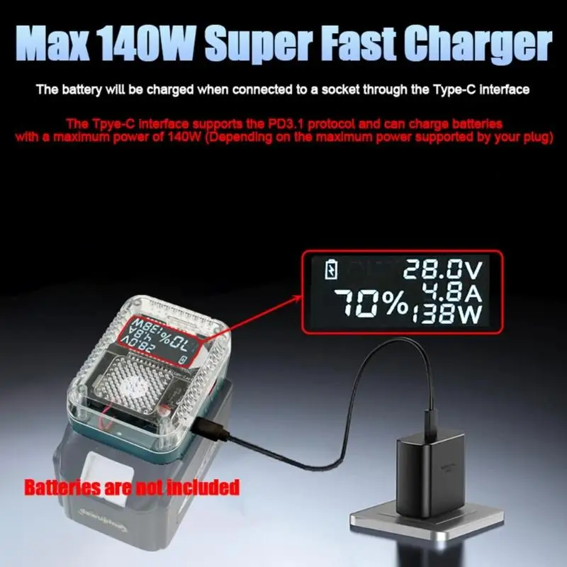 وظائف محول شاحن البطارية المتقدمة 140W الوصيع USB C واجهات مراقبة الوقت الحقيقي تحويل كفاءة نظام